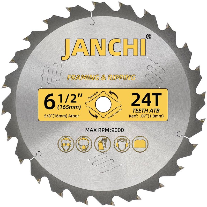 Jianchi 3Pack Combo 6-1/2 Inch 24T&40T&60T Woodworking Saw Blades with 5/8" Arbor, 0.06" Thin Kerf Alternating Top Bevel Tungsten Carbide Teeth Circular Saw Table Saw Blade, Ideal for Various Woods Cutting - Image 4